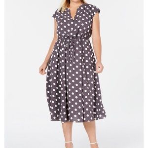 Anne Klein Polka Dot Drawstring Midi Dress Sz 3X